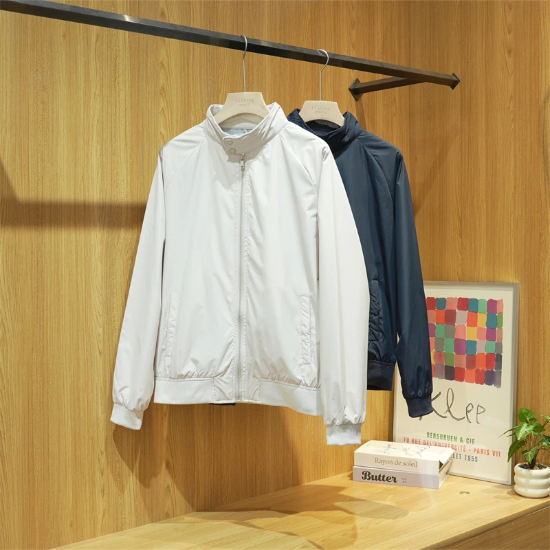 秋季轻便男士复古潮流休闲薄外套男款时尚百搭纯色立领夹克25035