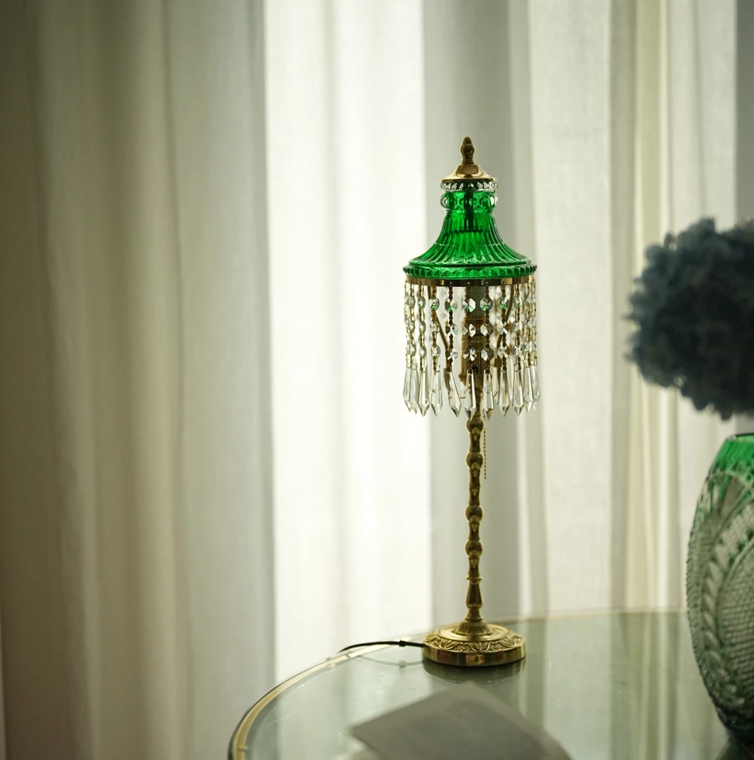 【奇居铜瓷】绿色古典水晶配铜台灯#GY