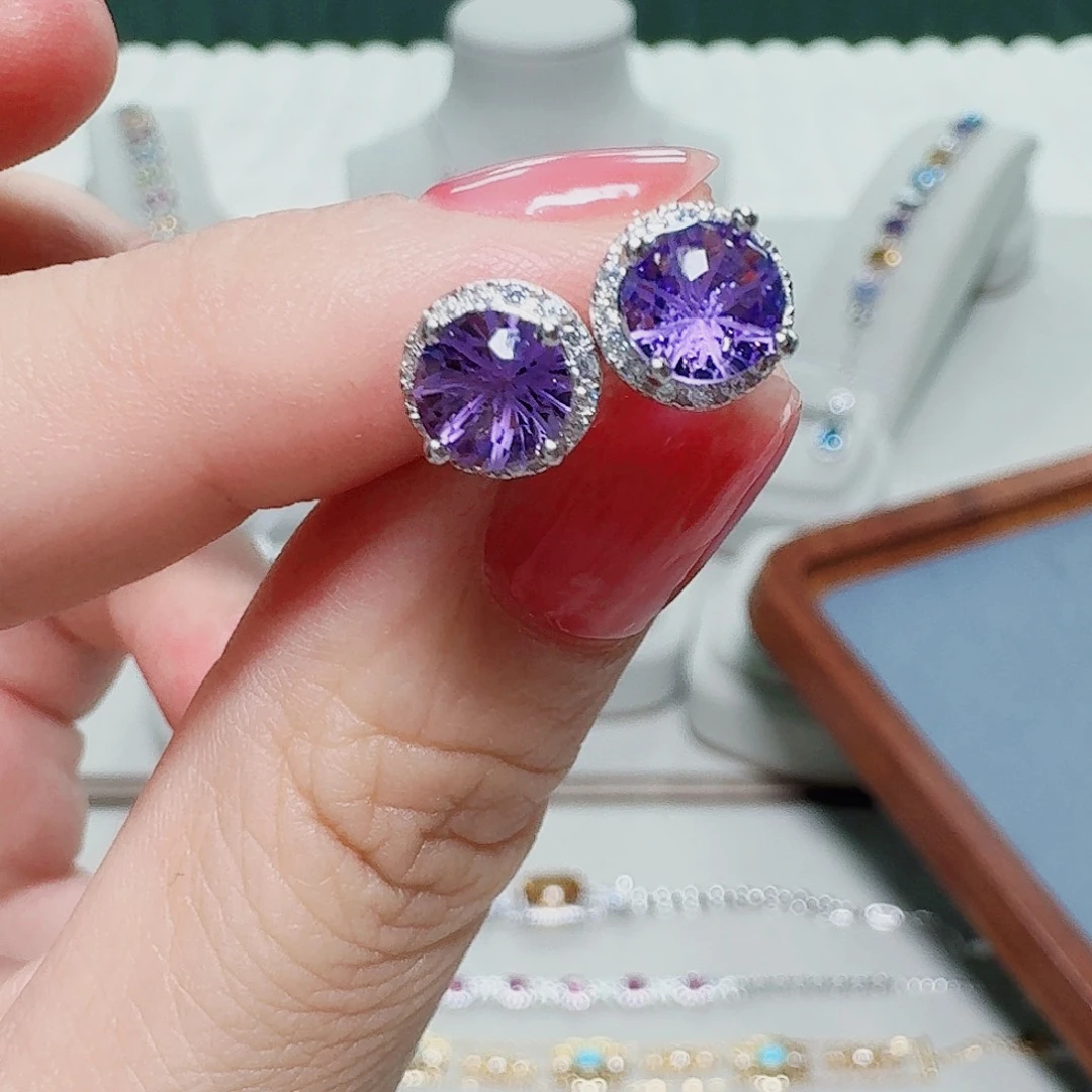 水晶耳饰银S925镶嵌耳钉