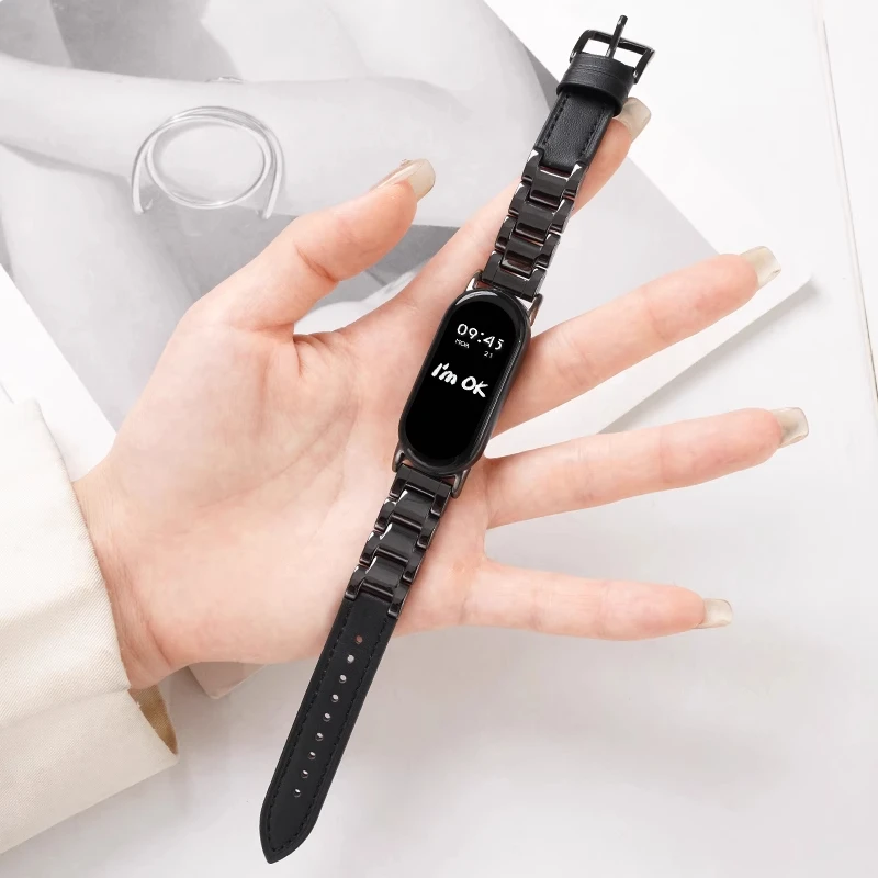 适用小米手环10表带9pro陶瓷拼真皮9nfc版红米watch6/5手表链女款