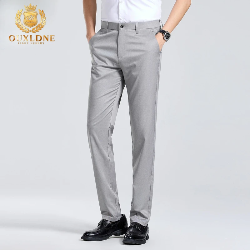 OUXLDNE 商务休闲裤男宽松直筒西裤2025夏季新款轻奢痞帅男装长裤