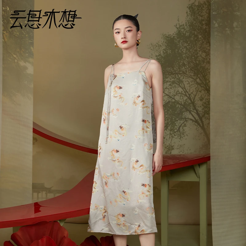 Ysimo-X云思木想新中式2024夏季新款盘扣装饰提花吊带连衣裙12020