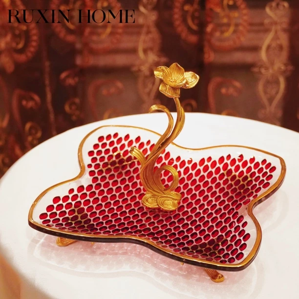 SS 黄铜配水晶手提干果盘 水果盘