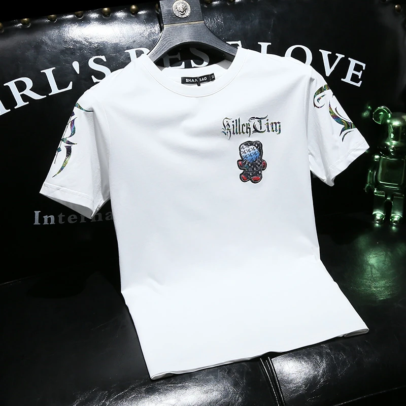 约蒂宾弗小众时尚圆领短袖T恤男士夏季潮流休闲印花修身半袖体恤