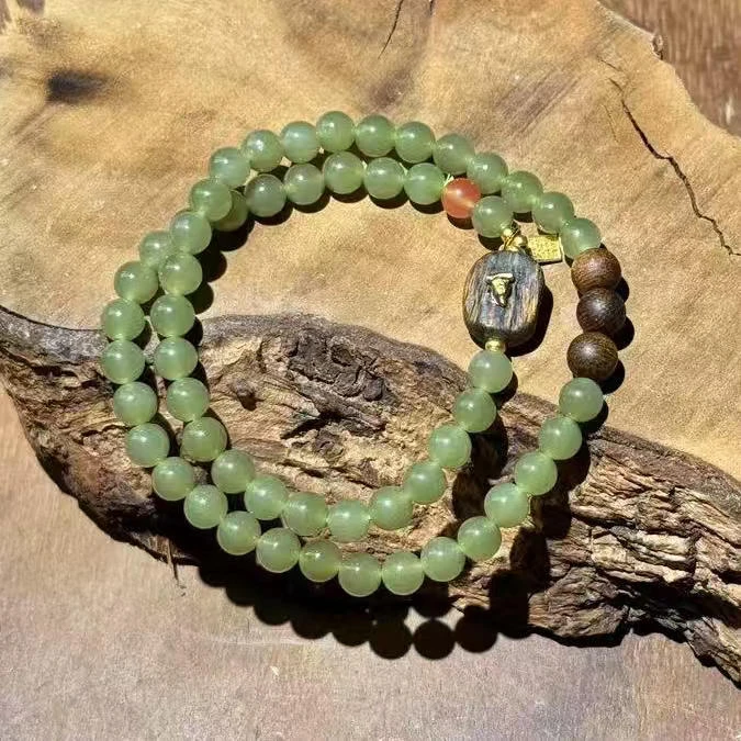 和田玉碧绿珠手串双圈M41无礼盒 多样性发其一