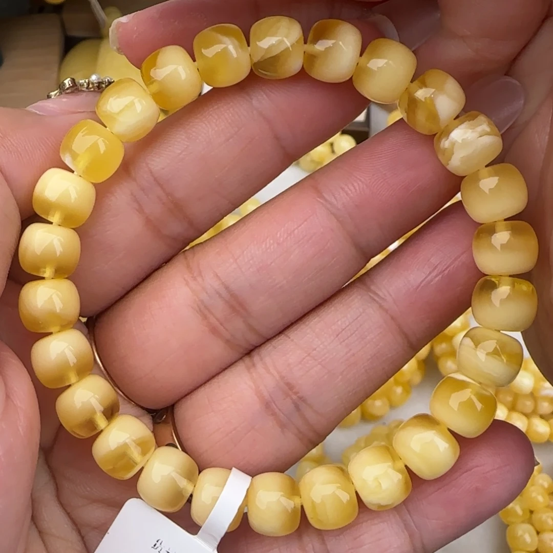 蜜蜡未镶嵌手链金白妖花聚宝盆老型手串