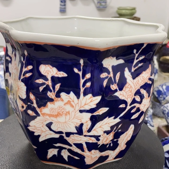 八角粉彩盆八角靑花