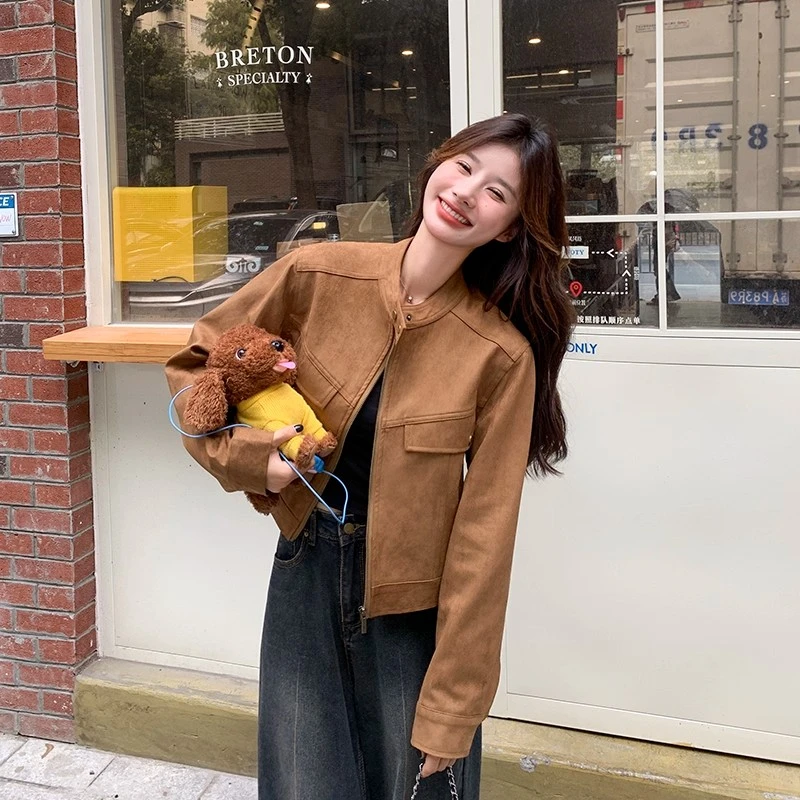 美德拉咖色外套女秋季2025新款时尚休闲小个子甜酷炸街短款夹克