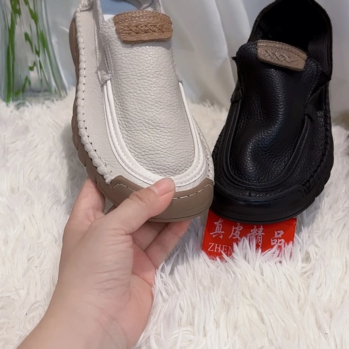 头层牛皮休闲单鞋夏季