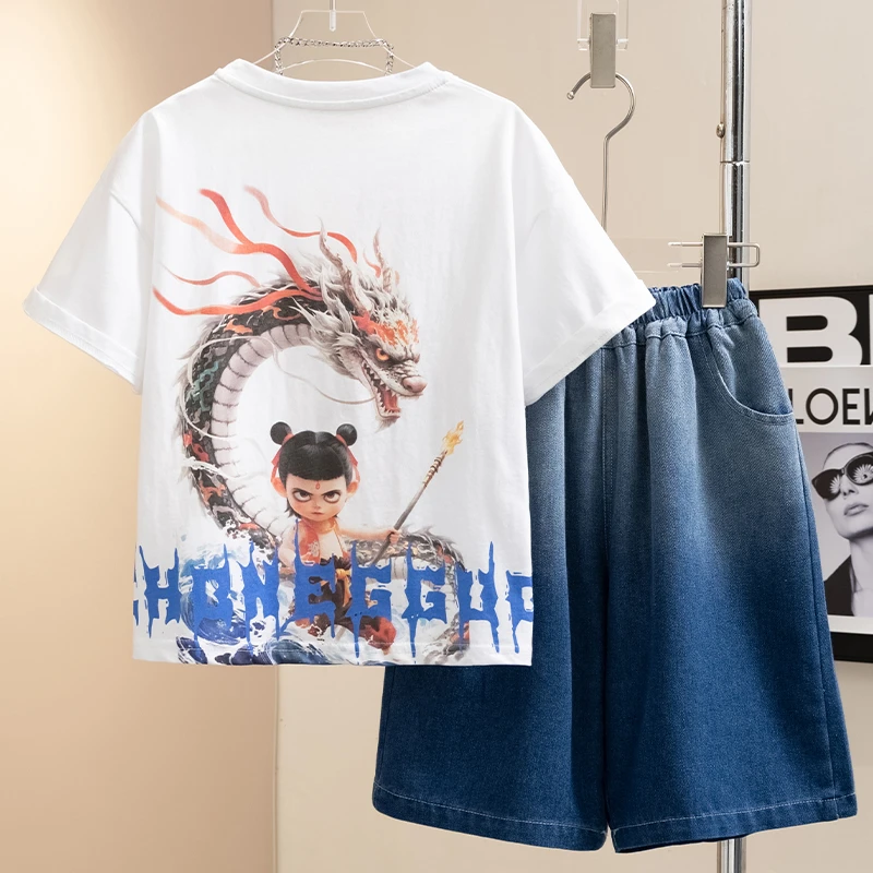 男童儿童装哪吒半袖2025夏季新款圆领印花宽松上衣男孩短袖T恤