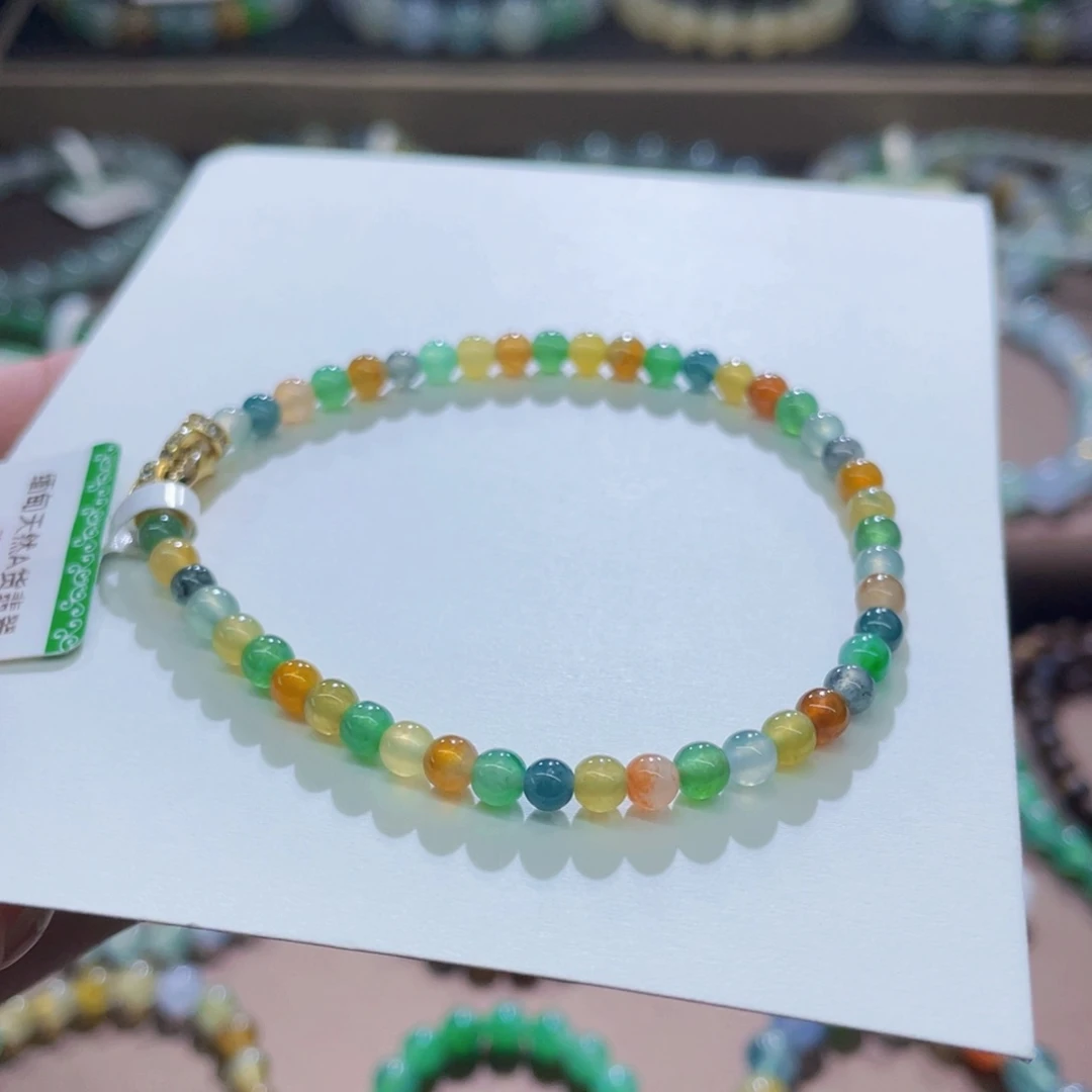 未镶嵌手链翡翠冰浓米珠卡3+