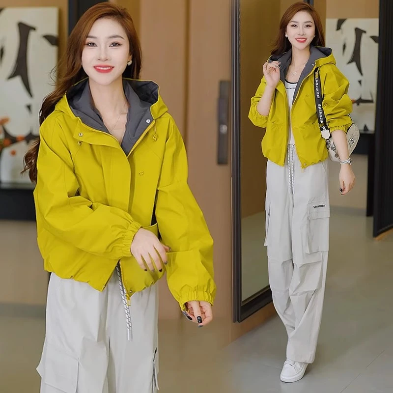 拉夏贝尔宽松百搭风衣短外套女2025秋冬新款连帽百搭显瘦上衣夹克