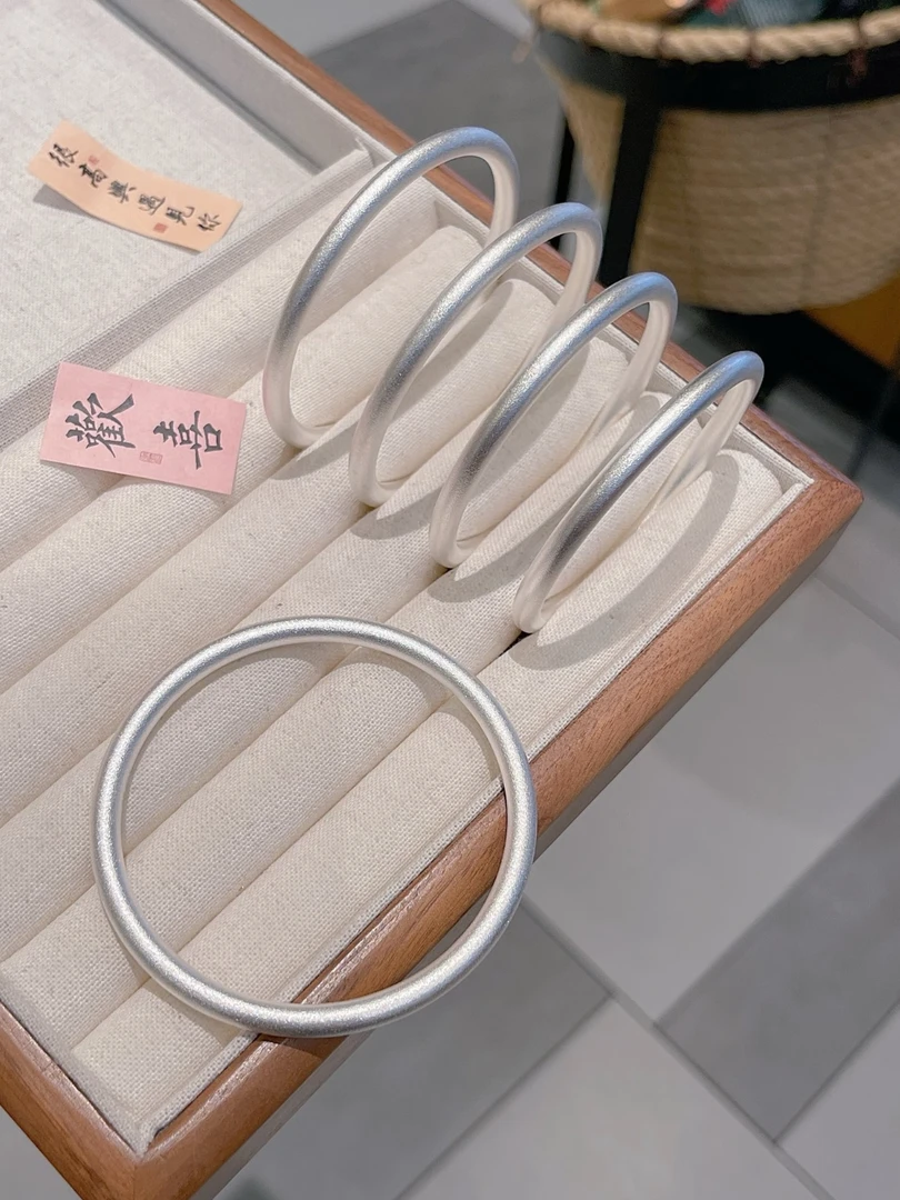 足银手镯 足银999.9古法素圈银手镯纯银手镯约20克送女友礼物高级