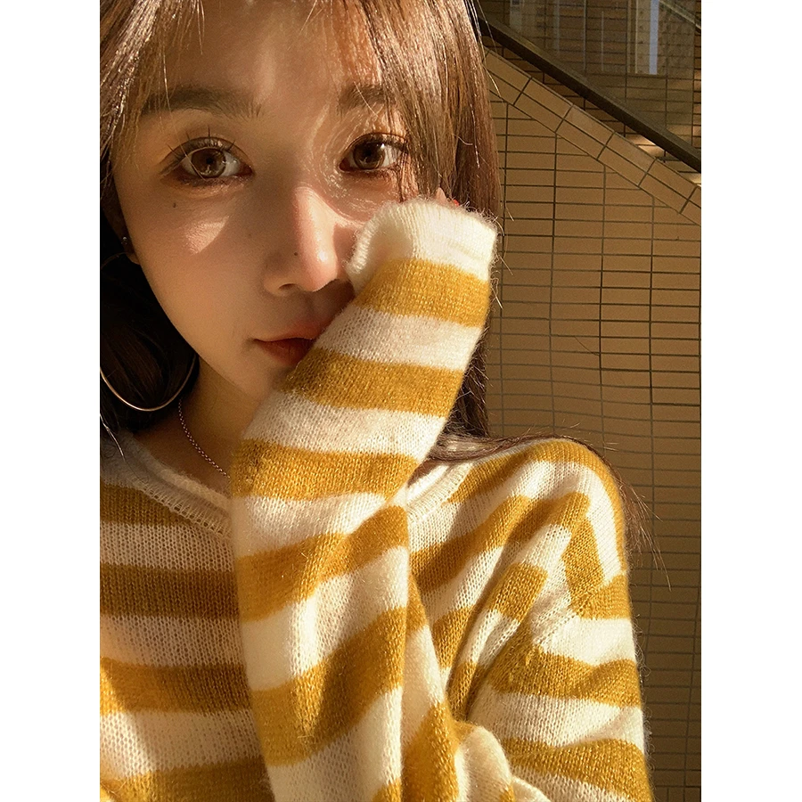 张贝贝 清风织语 羊毛马海毛 慵懒系梯田条纹衫