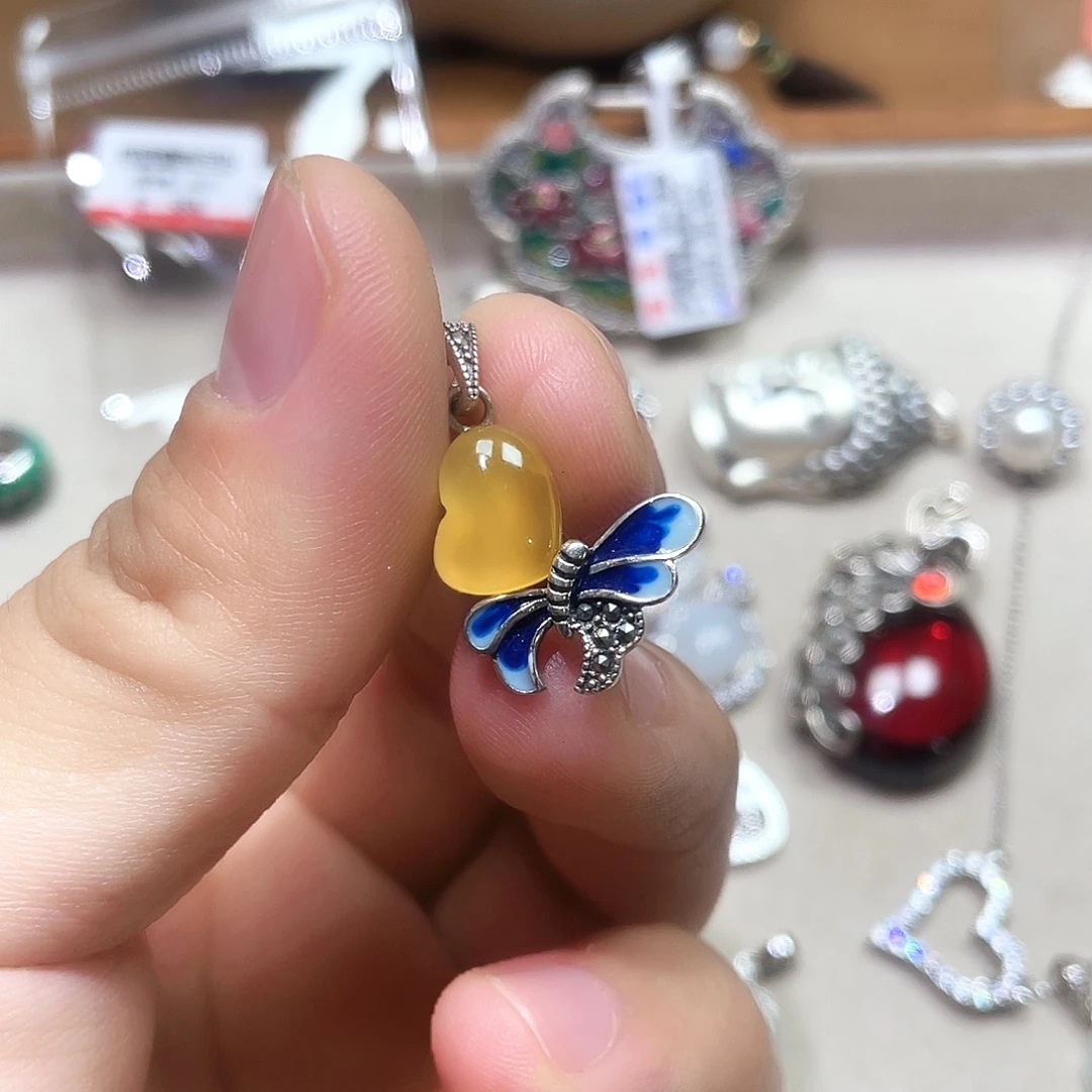 *****坠链均925银锆石黄色蝴蝶