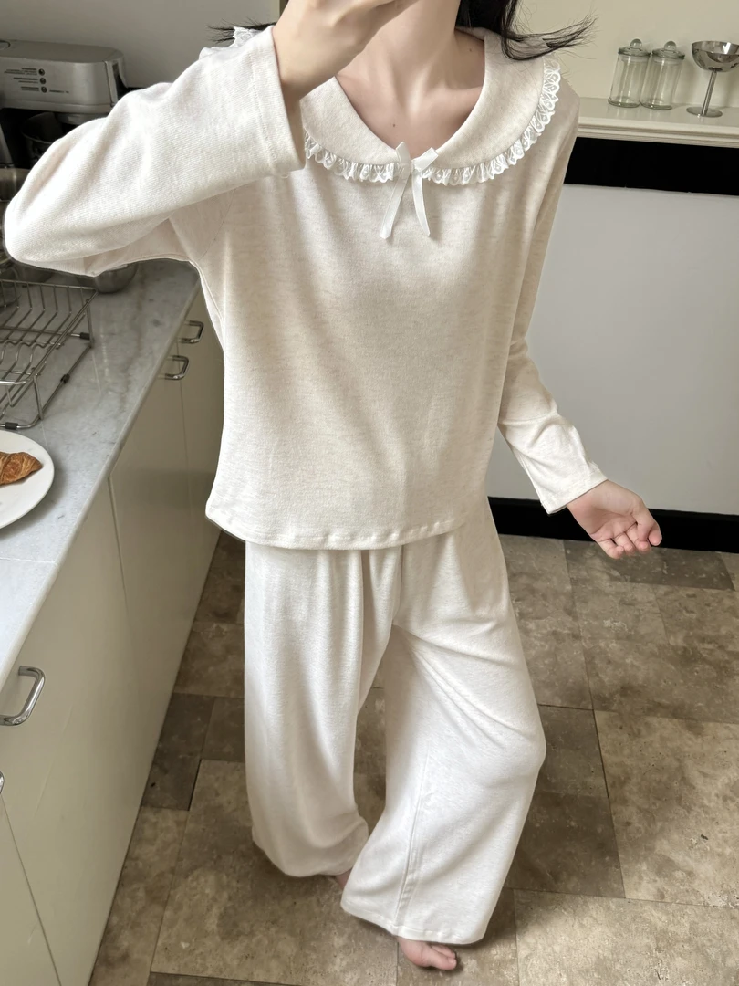 2025秋冬糯米绒睡衣女薄绒简约公主风长袖长裤可外穿家居服套装