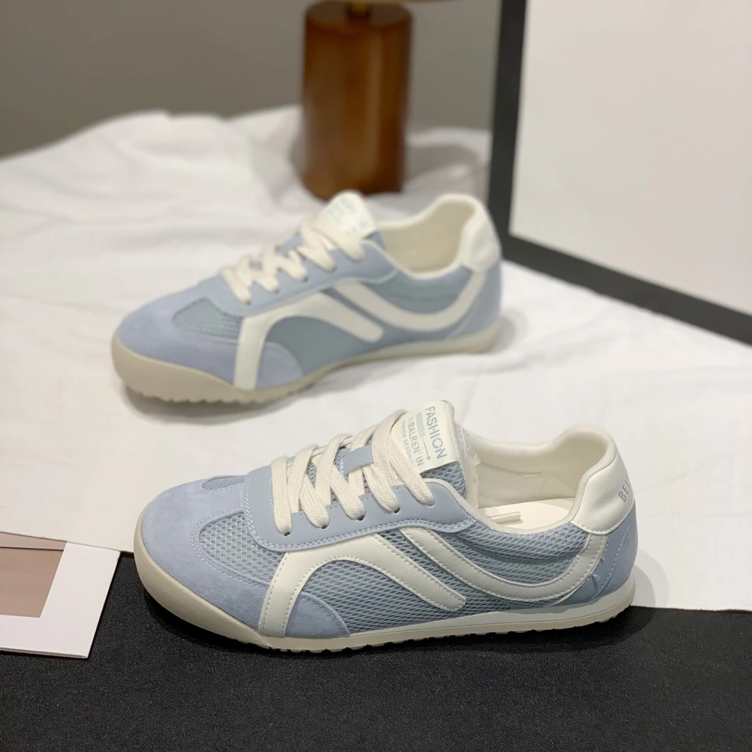 德训鞋女2025夏季网面透气新款百搭内增高小白鞋复古芭蕾风运动鞋