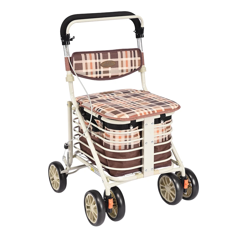 埃立娇老年人购物车手推车代步车助行车可坐可推折叠买菜车四轮车