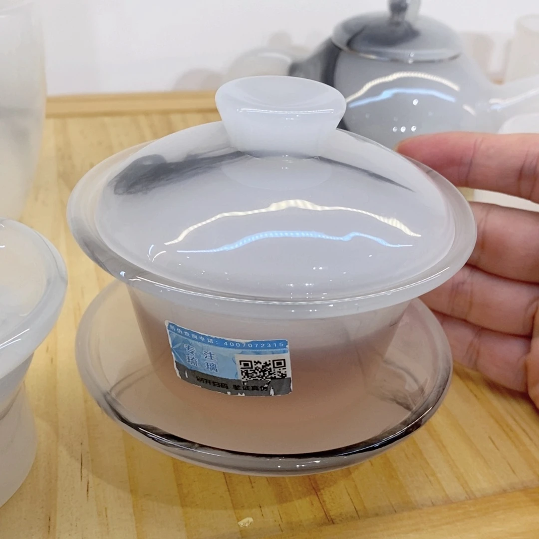 手工艺品琉璃水墨琉璃盖碗