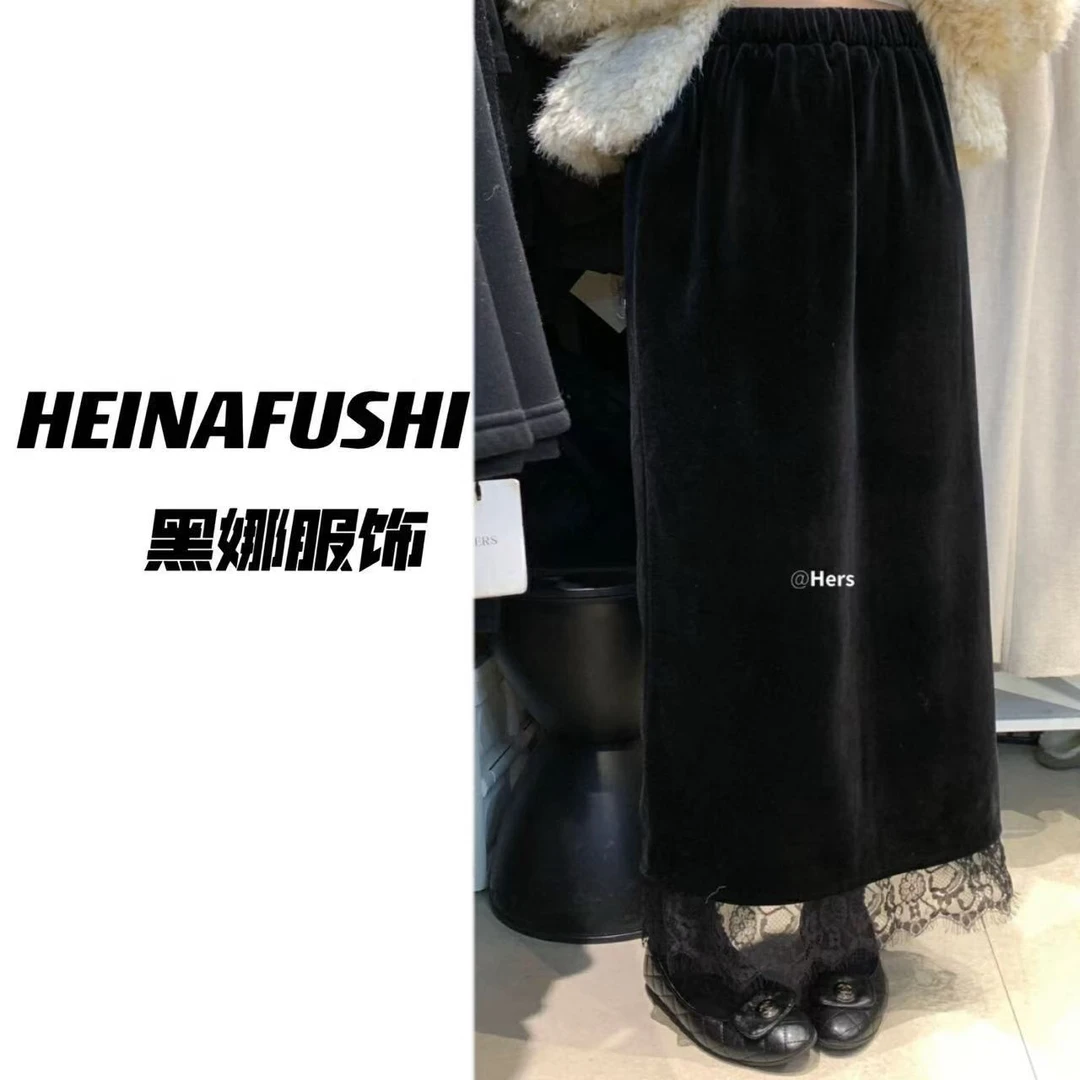 HEINA清仓【黑娜专属】加绒丝绒蕾丝裙6216-6230