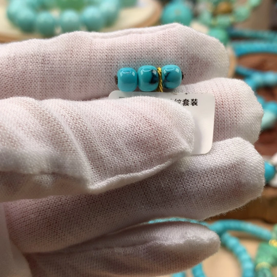 绿松石未镶嵌珠宝奇石高瓷蓝水草纹老型套装6mm-5.6mm