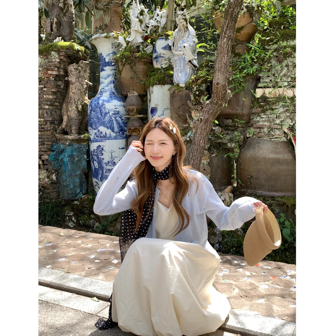 [YS]针织甜美吊带白色花苞百搭洋气气质打底时尚连衣裙裙子~X352