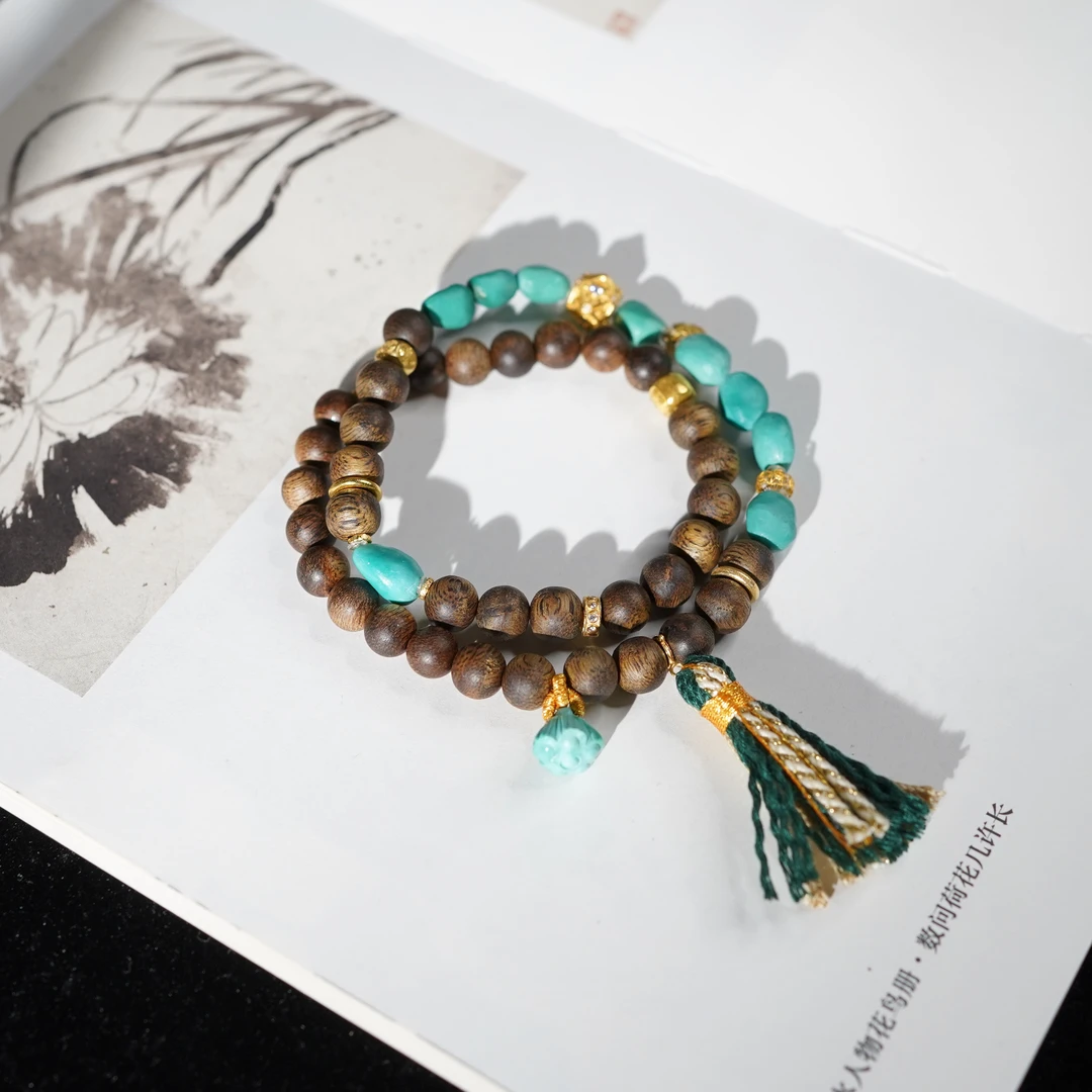 【暮云夕】绿松*手串*18k金镶嵌