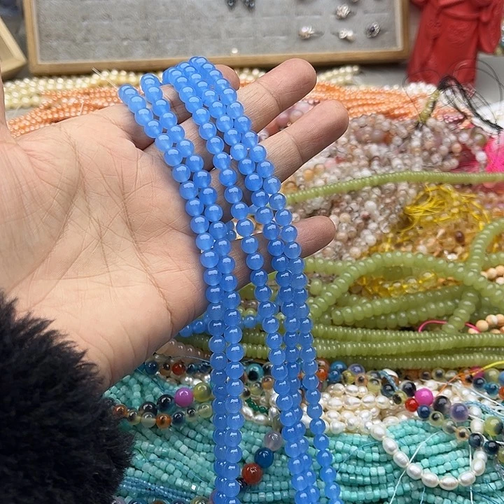 玛瑙/玉髓珠宝半成品未镶嵌一条6mm海蓝宝
