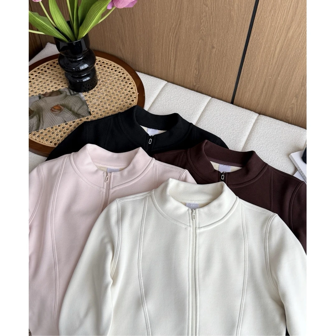 加绒立领小蛮腰修身显瘦开衫