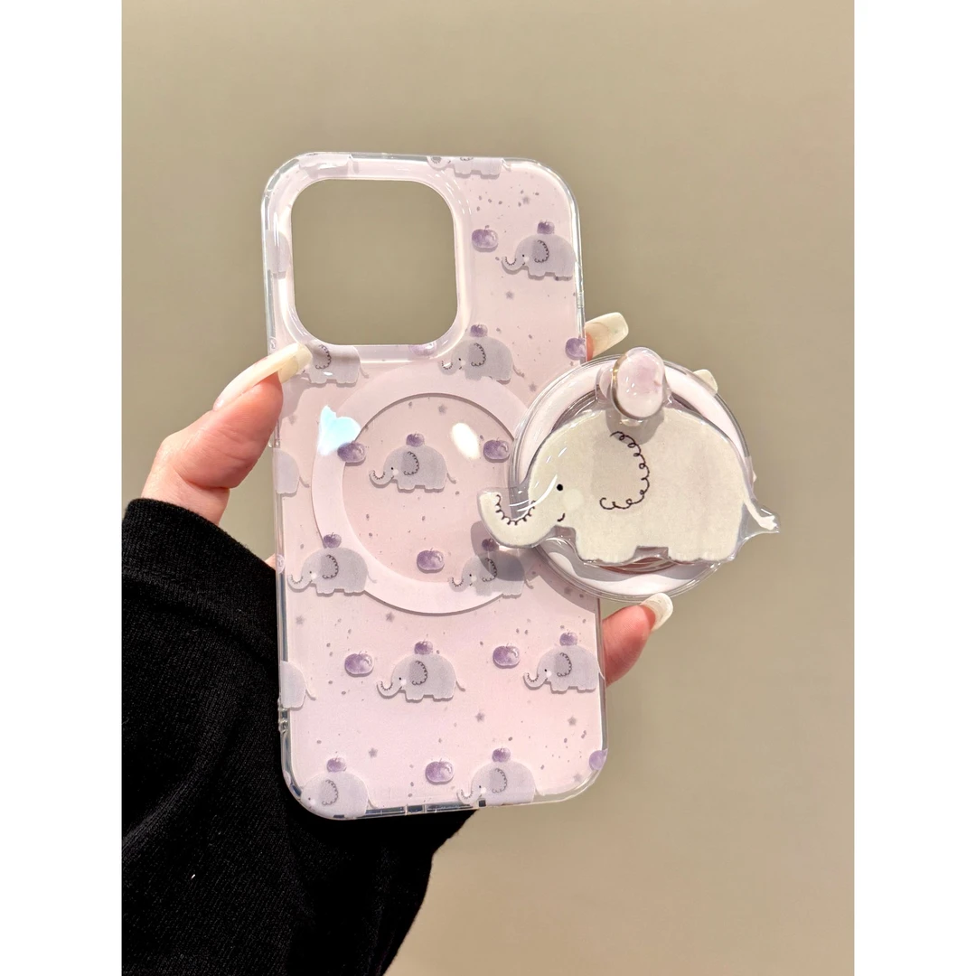 适用苹果iphone16promax韩风创意15pro磁吸14支架13ins小象手机壳