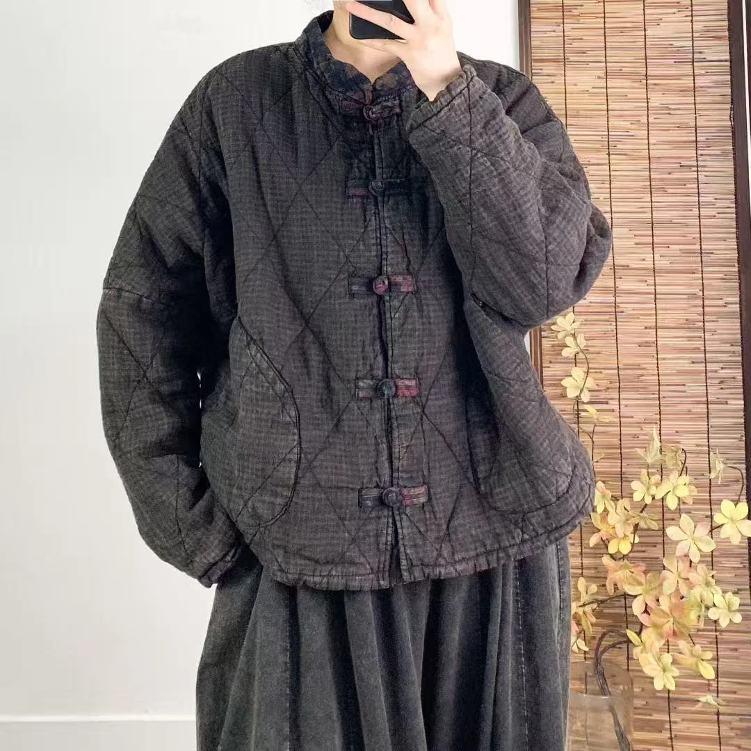 炒色盘扣棉麻棉服复古中式文艺短款休闲百搭宽松