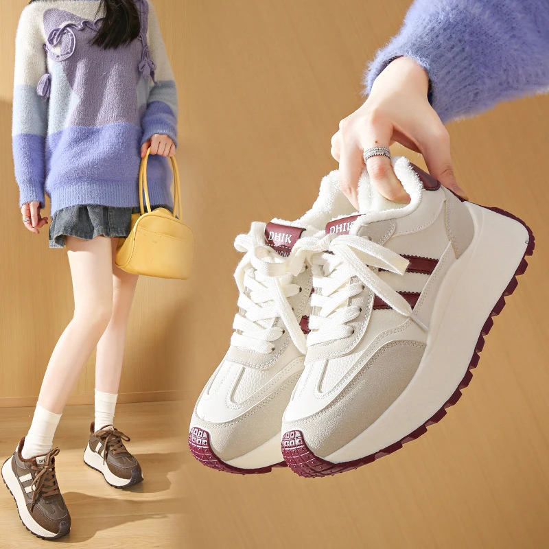 ins韩版新款加绒阿甘鞋女2024冬季学生跑步运动厚底休闲BN022-1