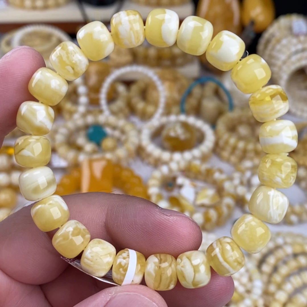 手链蜜蜡未镶嵌瓷白虎皮9.6mm