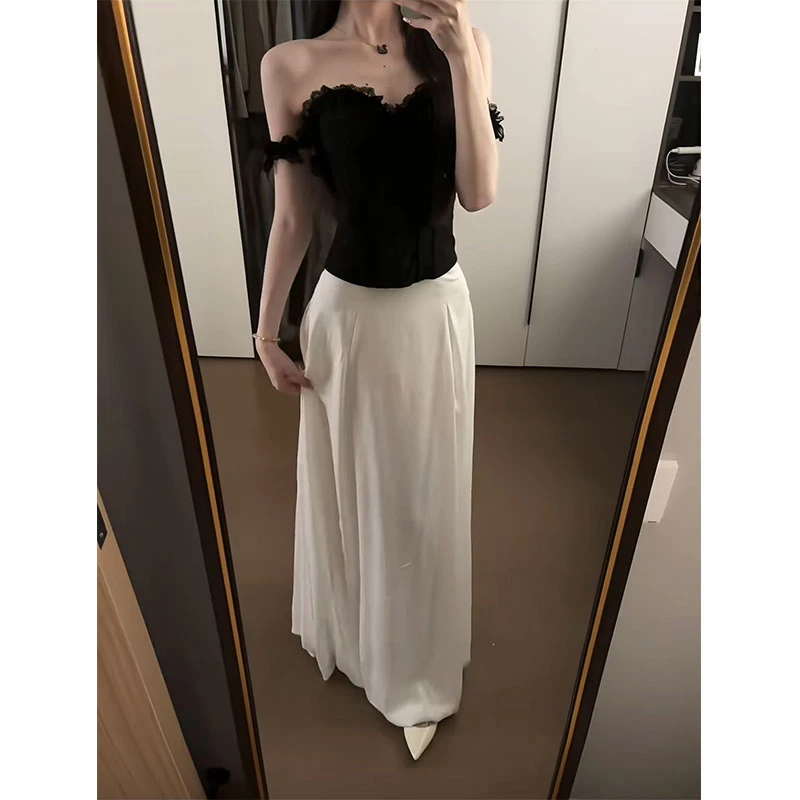 2025年夏季新款chic网红氛围感纯欲一字肩抹胸上衣女配垂感半身裙