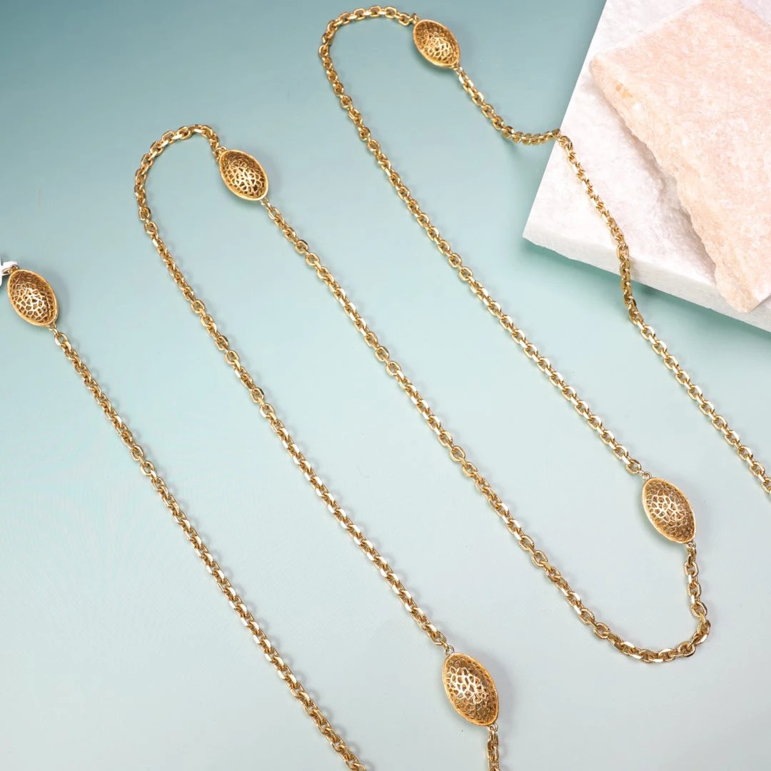 合金合成锆石项链 柚礼中古/莫奈素金镂空小球项链lb512017