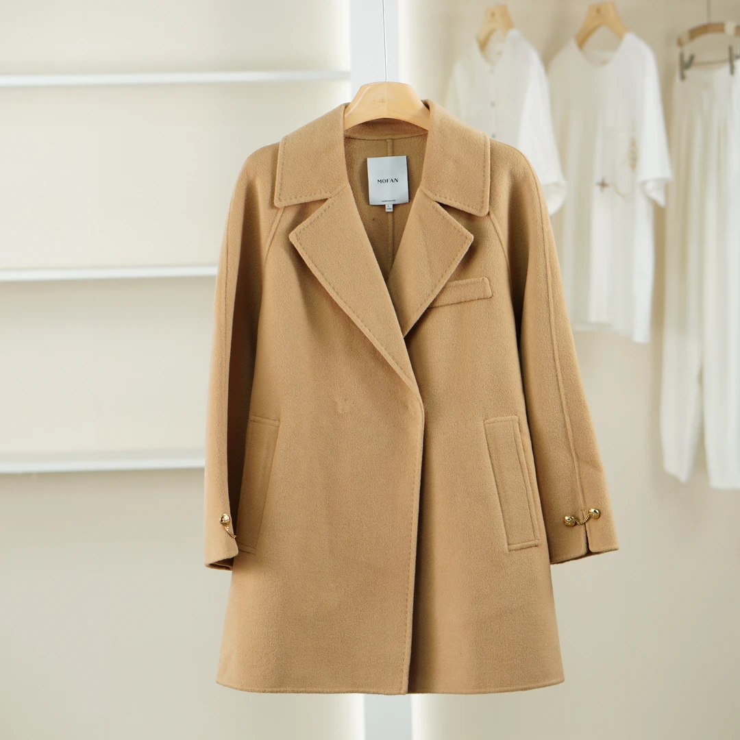 麦迪尚品【摩F】51014129 绵羊毛气质双面呢大衣秋冬女品牌折扣