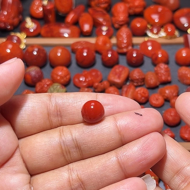 南红玛瑙未镶嵌配饰火焰纹满肉圆珠10.7mm