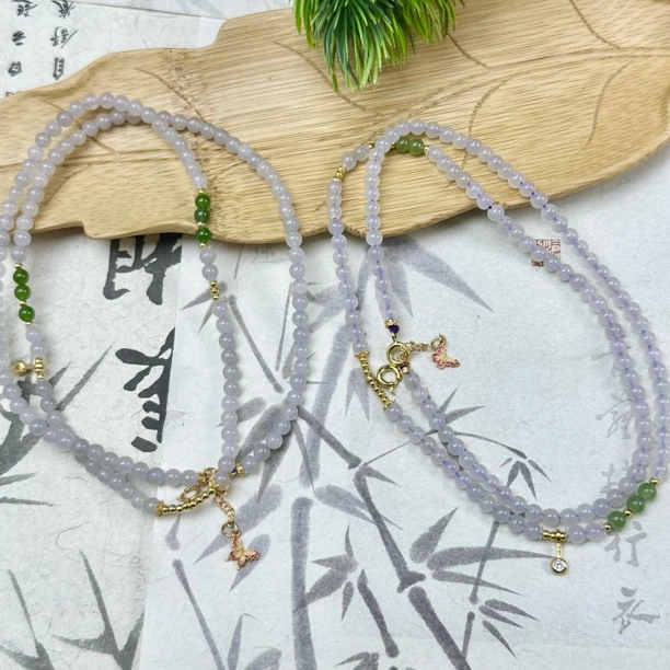 JYSP97和田玉烟紫小米珠万能链4mm+多样性发其一