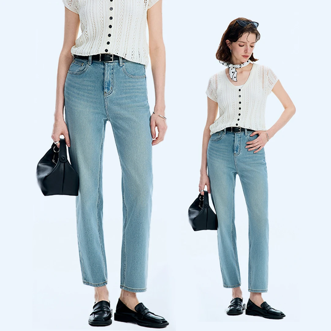 醋酸四面弹「冰棍裤」冰爽亲肤九分直筒烟管牛仔裤女夏