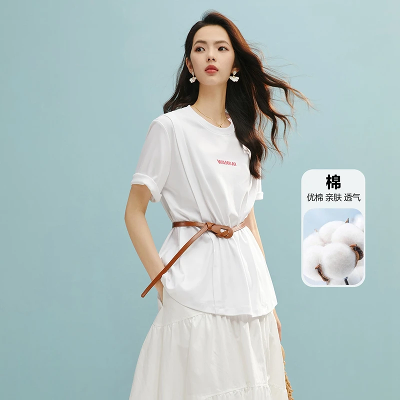 晚白【新品】2025夏设计感上衣短袖女【不含腰带】25030403