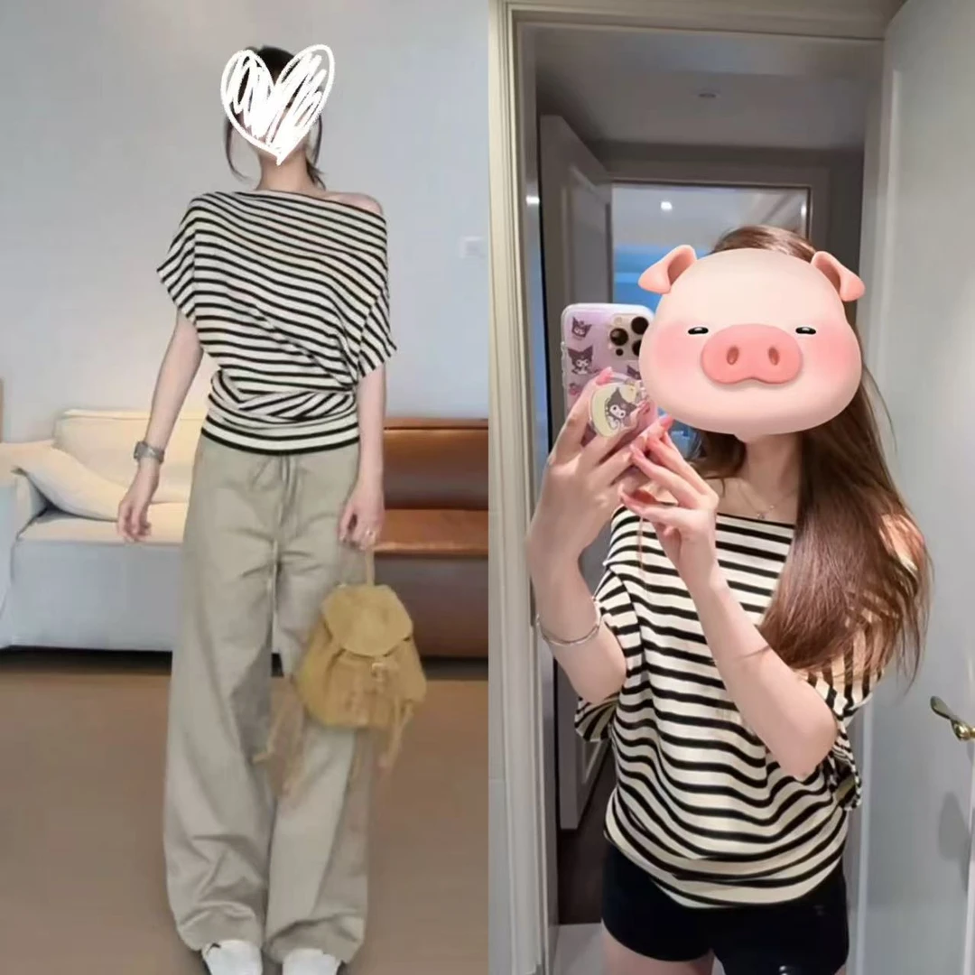 徐秋阳  收摆斜肩T   秋季新款百搭时尚休闲显瘦显白上衣YM372