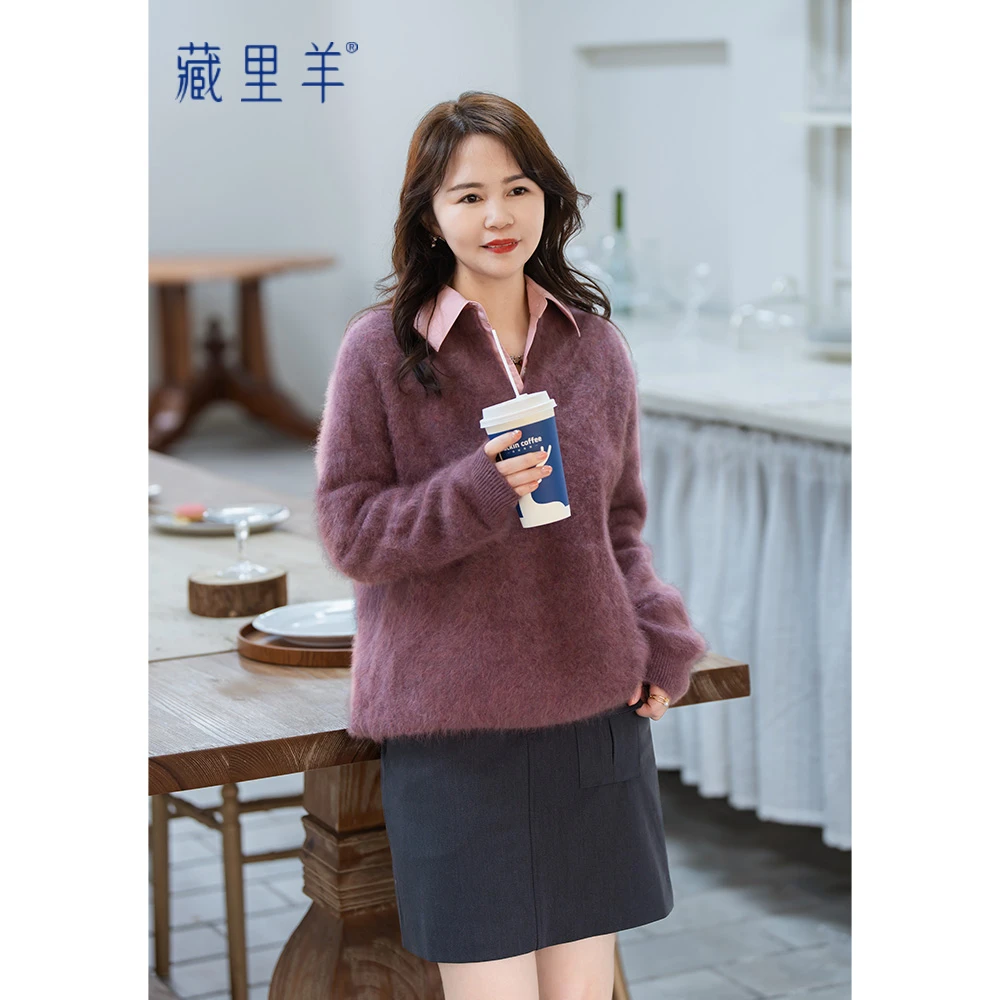 藏里羊【北美小动物毛毛】“时空恋人”法式软糯纯色套头上衣M1533
