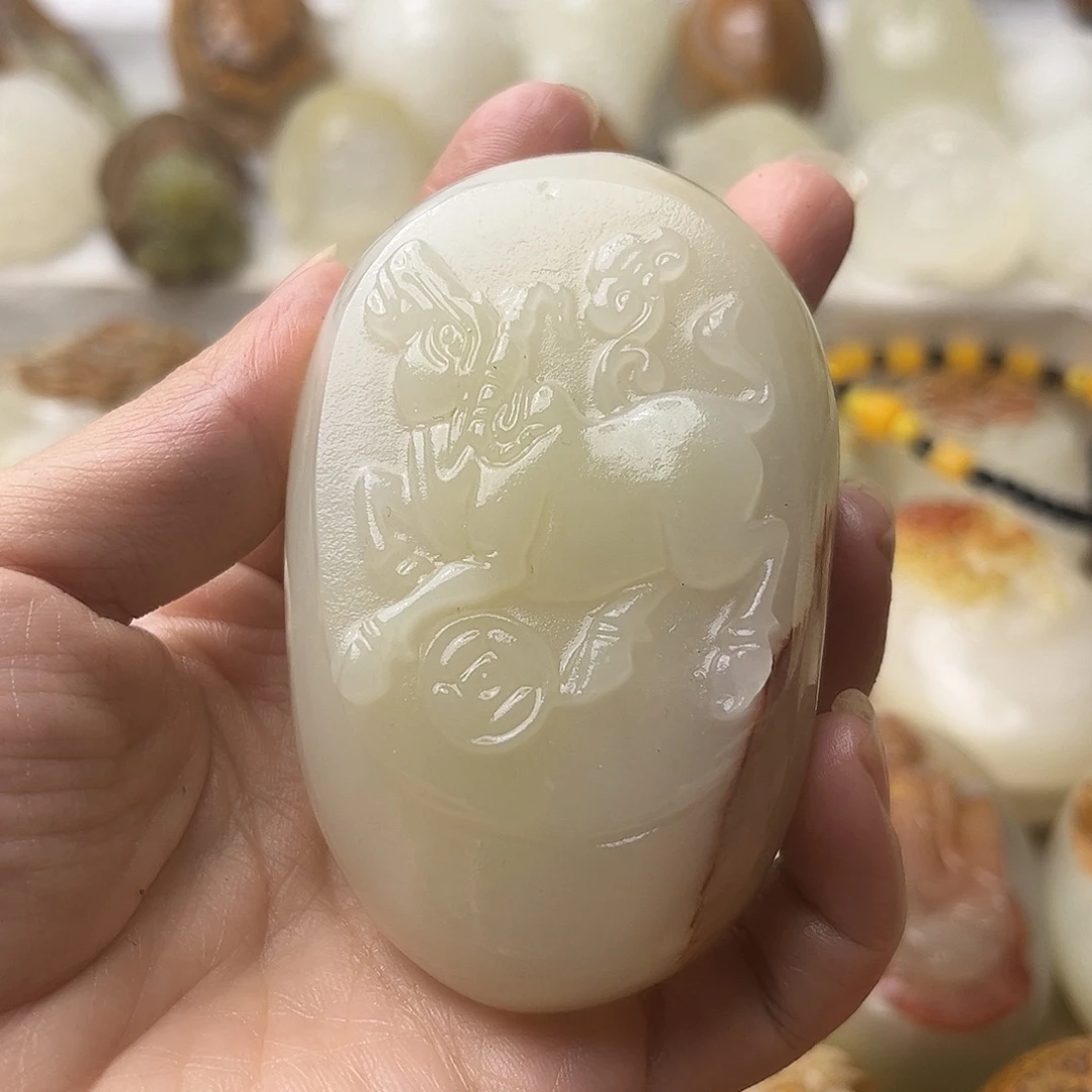 石材方解石手把摆件不退换牛