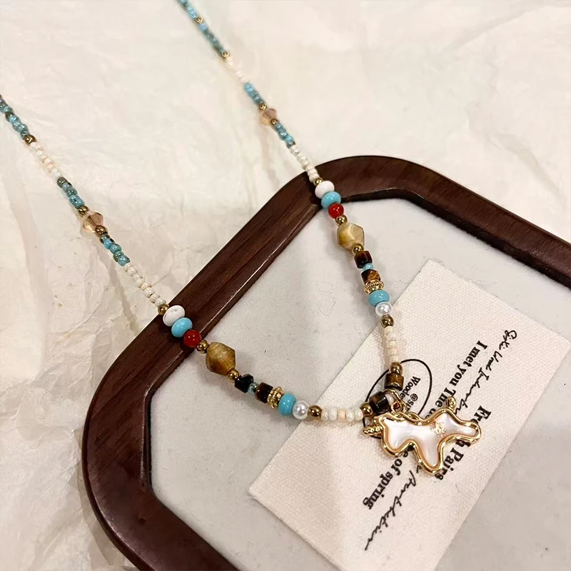 铜项链 贝壳独角兽串珠锁骨链女2025新款小众设计感精致配饰7435