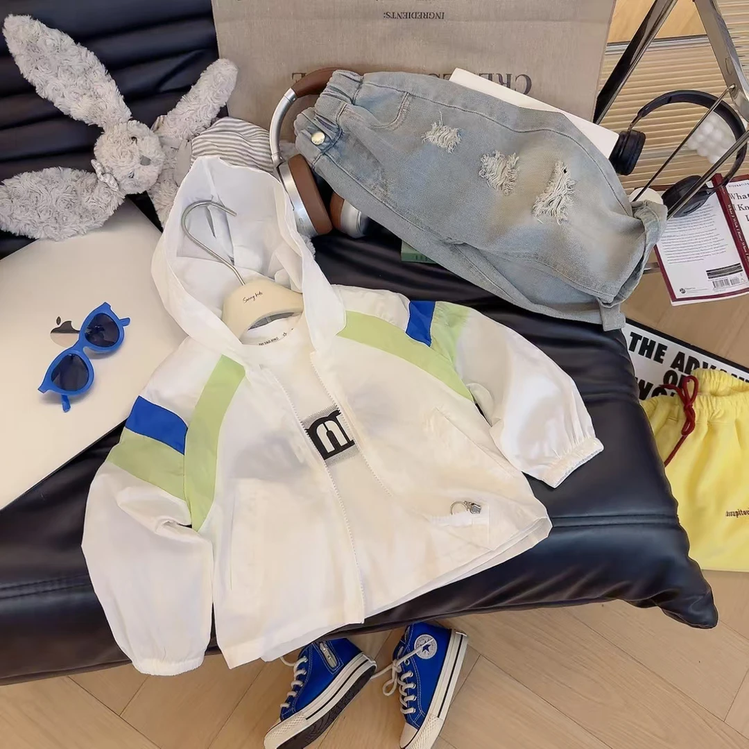 儿童夏款速干拼接防晒服新款中大童透气轻薄防晒服洋气宽松潮流