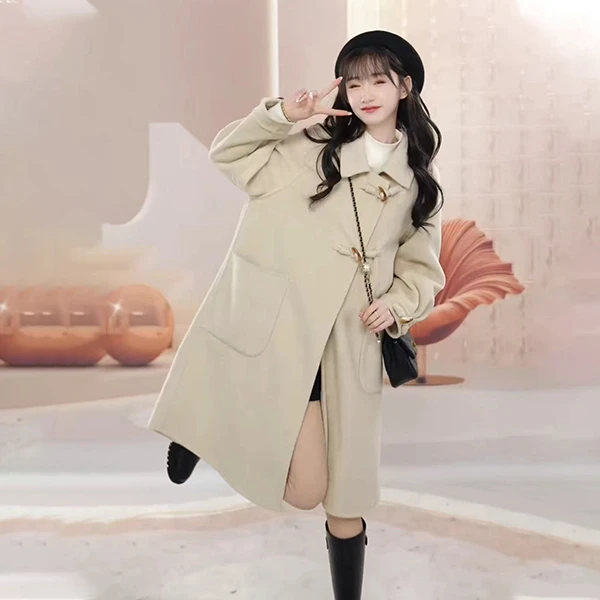 HSTYLE/韩都衣舍双面呢大衣宽松百搭时尚洋气毛呢外套女 25030