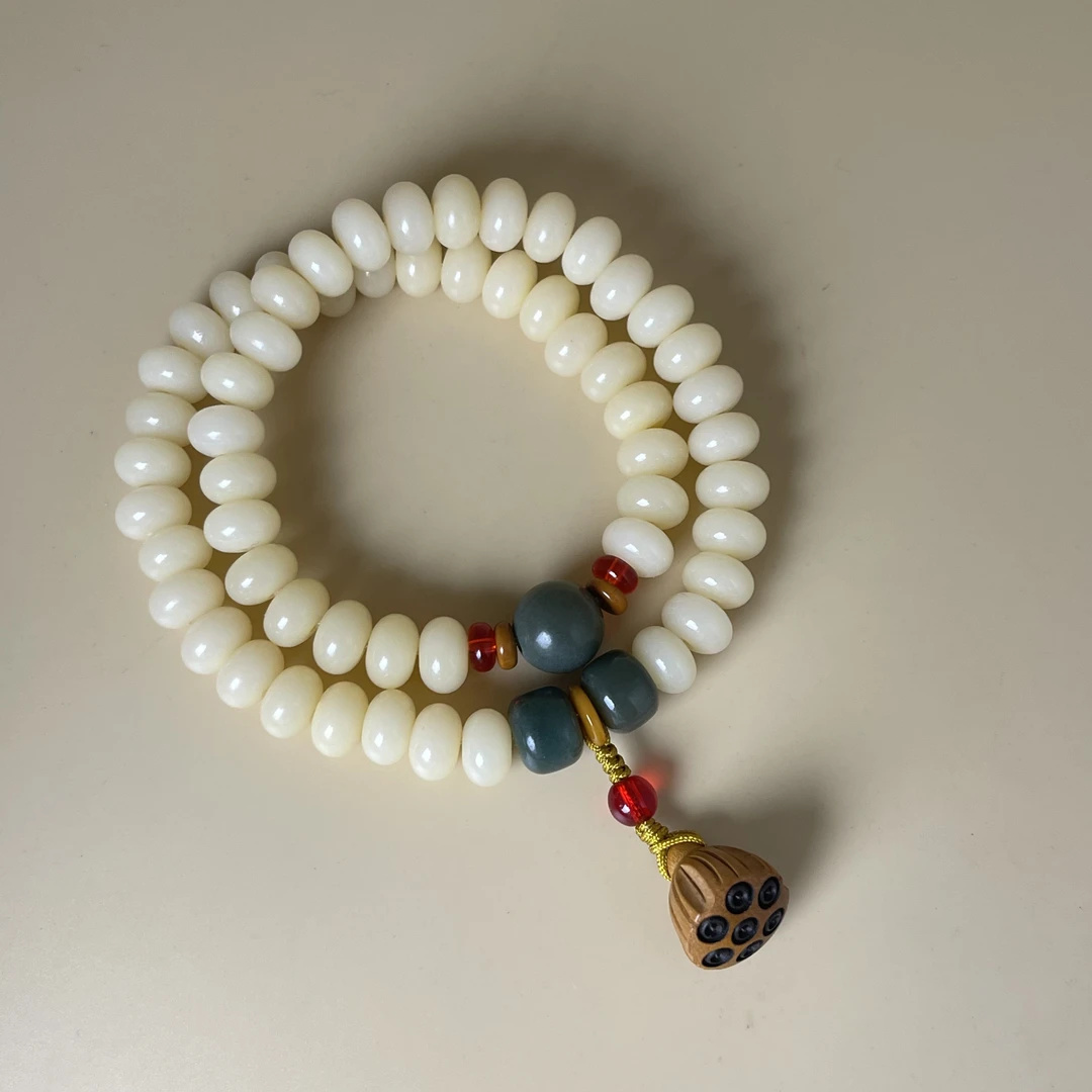 【好运莲莲】 奶油菩提手持算盘珠56颗玉化菩提根双圈男女文玩莲蓬