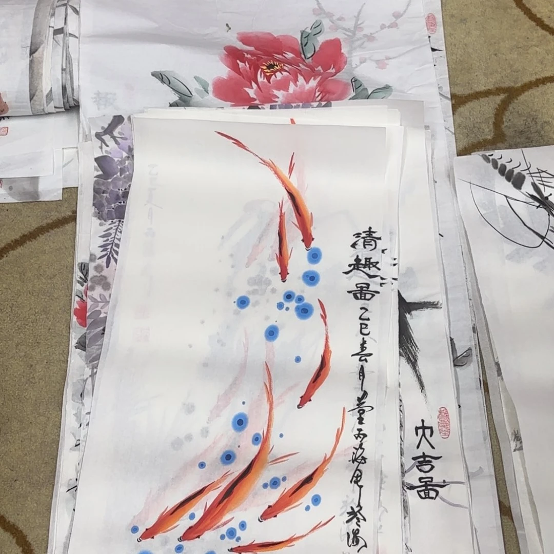 国画四尺四开花鸟童