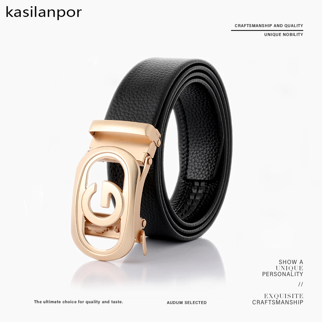 GW查理庞德系列新款男士自动扣裤带商务时尚字母扣包边荔枝纹3