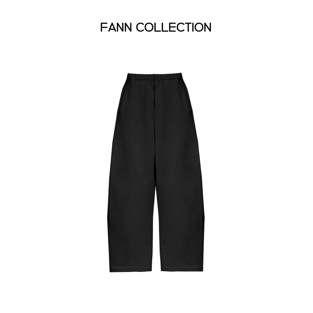 饭饭FANN COLLECTION 100棉简约弧形阔腿休闲裤FANNB049